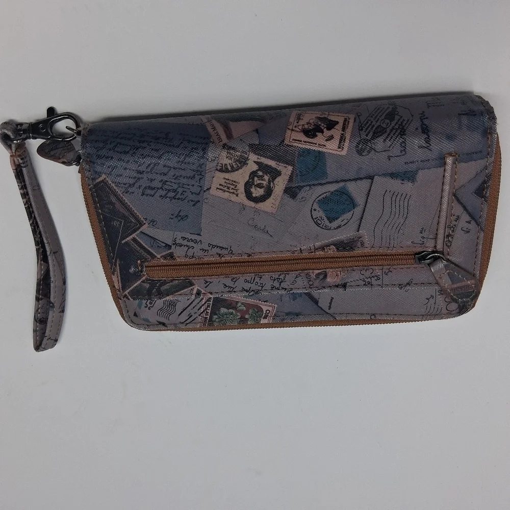 Vintage-Inspired Stamp Print Clutch       Size 7.5